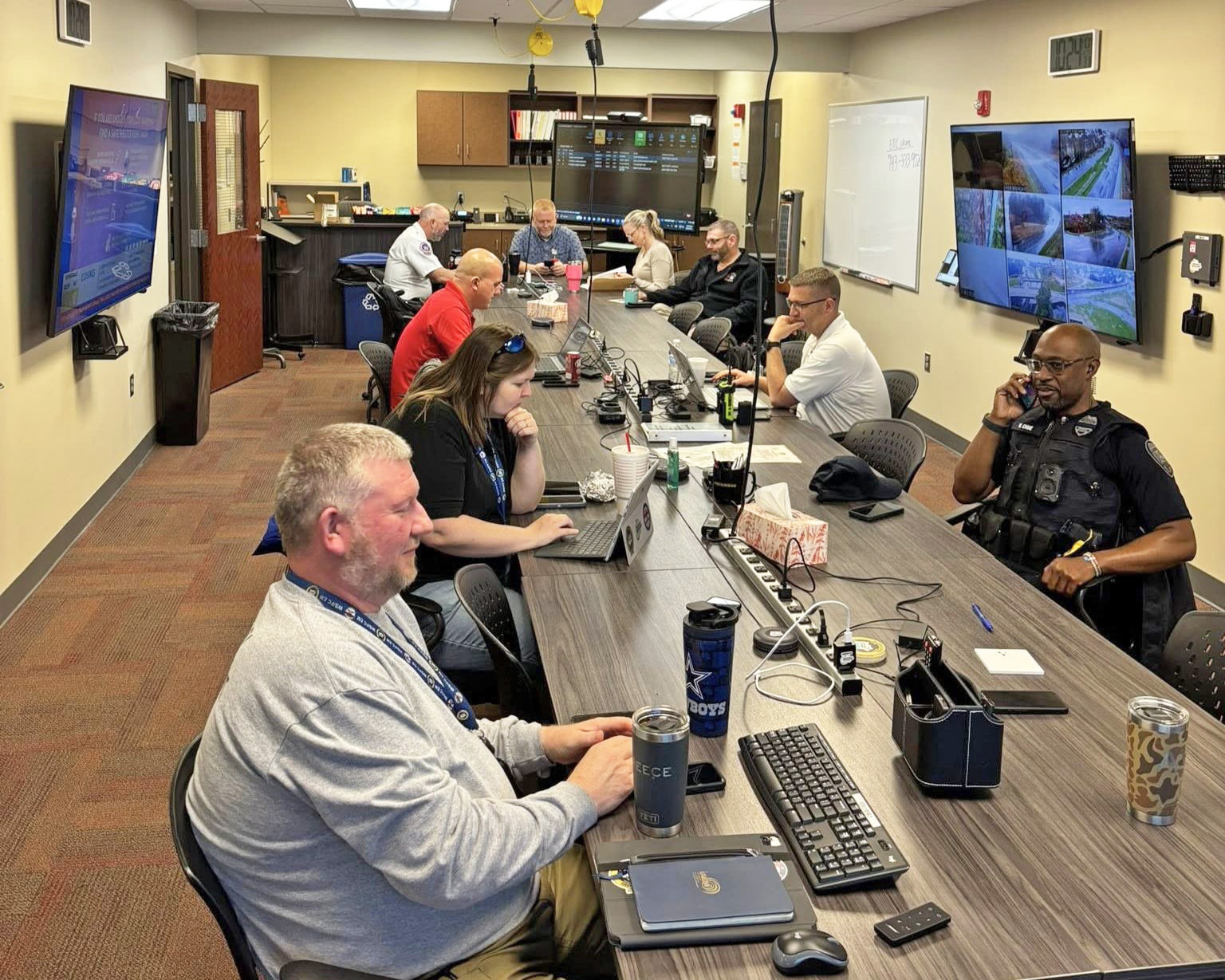 Emergency Managment staff gathered at the Forsyth County Public Safety Center